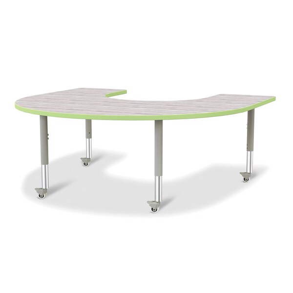 Berries Horseshoe Activity Table, 60 in. x 66 in., Mobile, Driftwood Gray/Key Lime/Gray